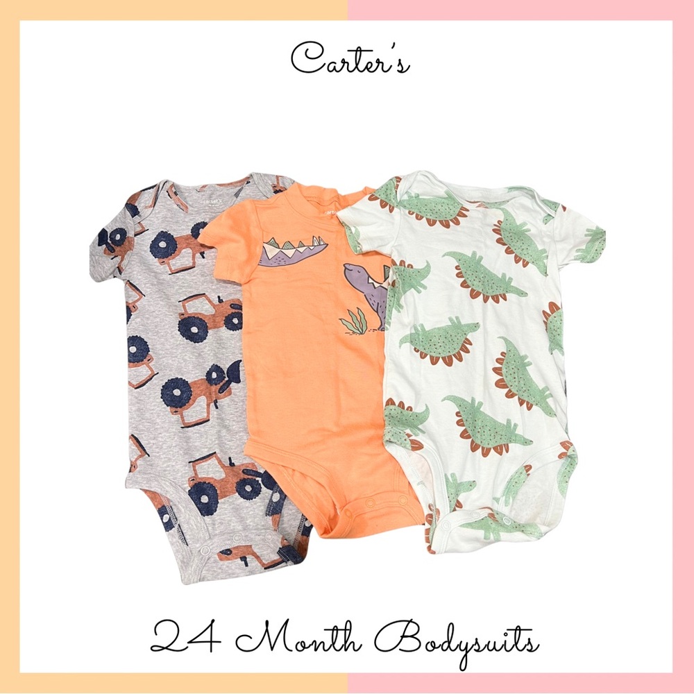 Carter's Kids Bodysuit Trio in Gray, Orange, and Green (24 Months)
